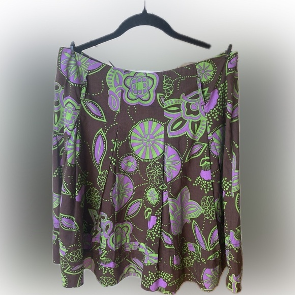 100% Cotton Bandolino A-line Skirt with Pleats Brown and Purple Green Size 12 - Picture 14 of 14